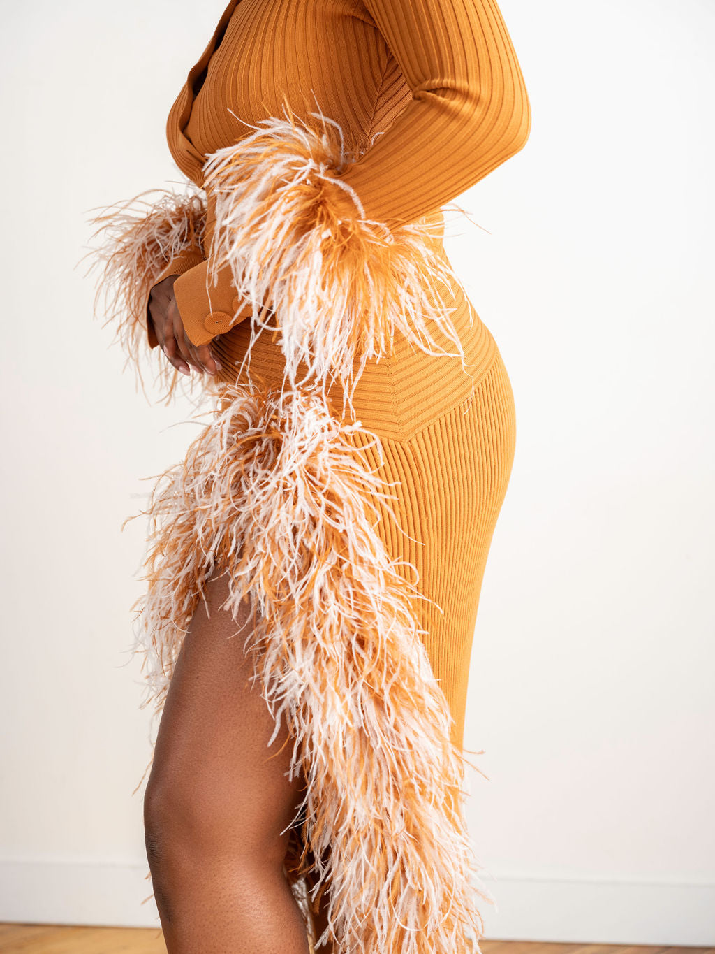 Maya Slit-Feather Midi Skirt
