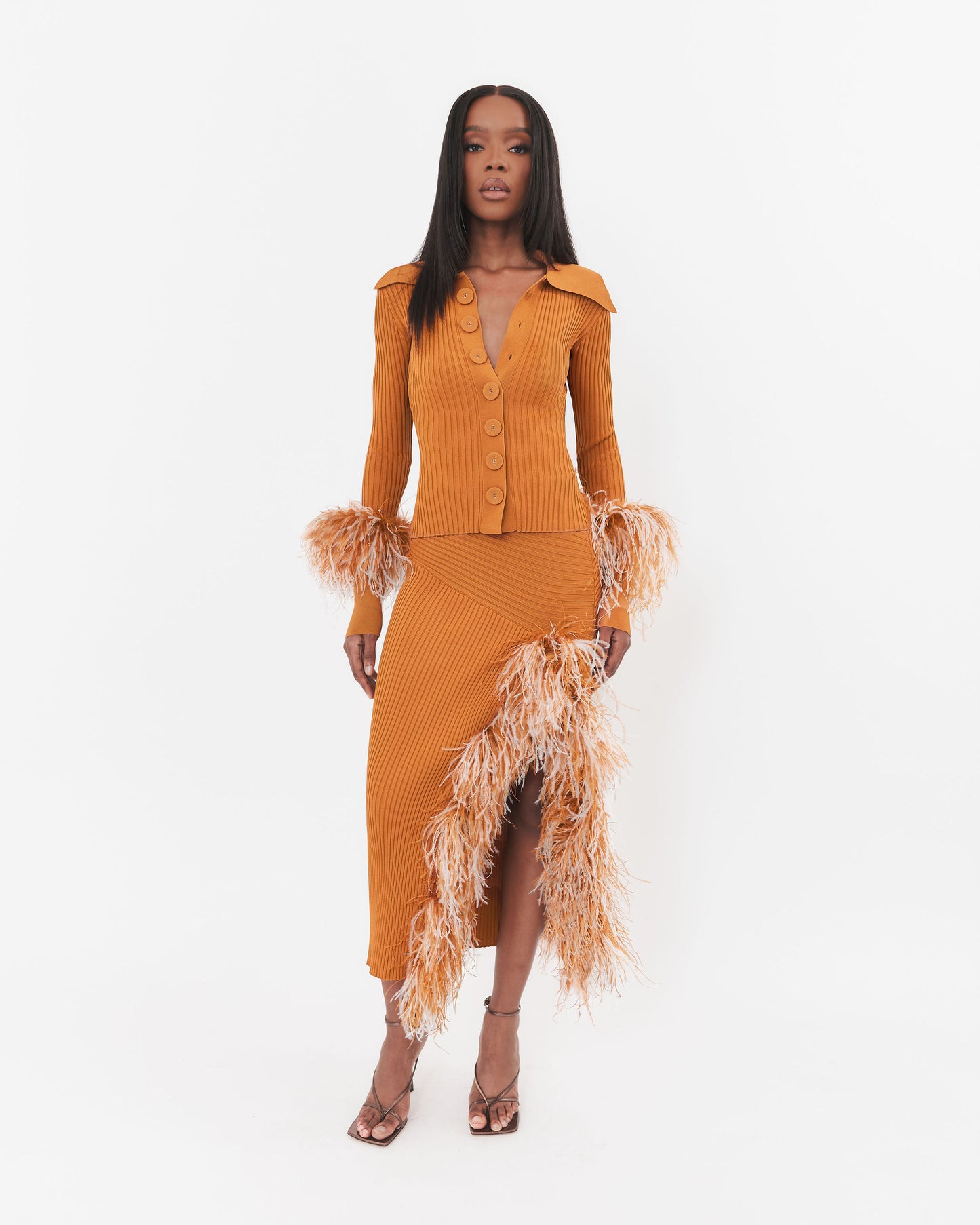 Maya Slit-Feather Midi Skirt