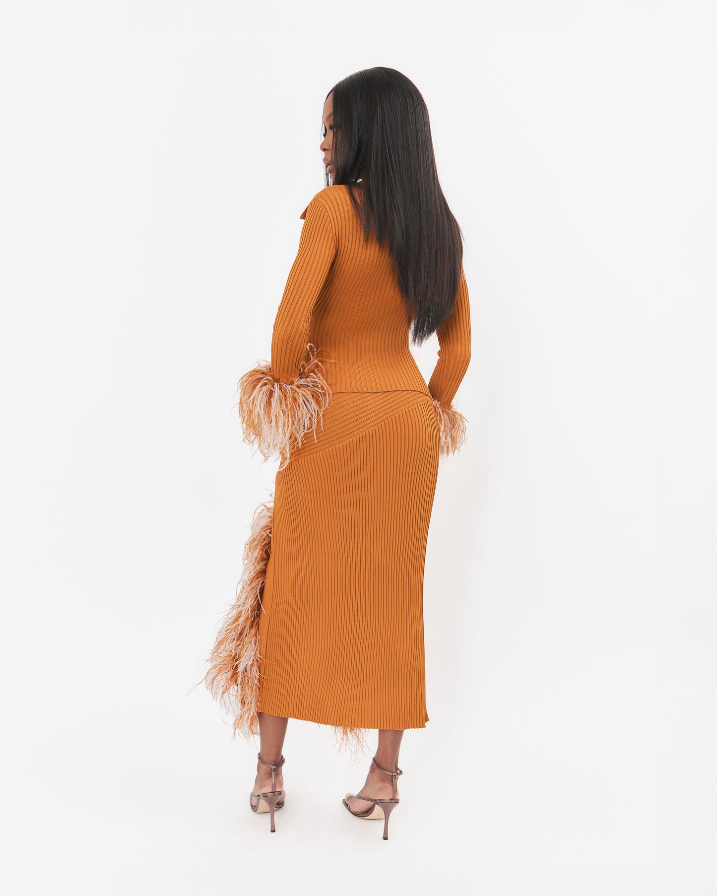 Maya Slit-Feather Midi Skirt