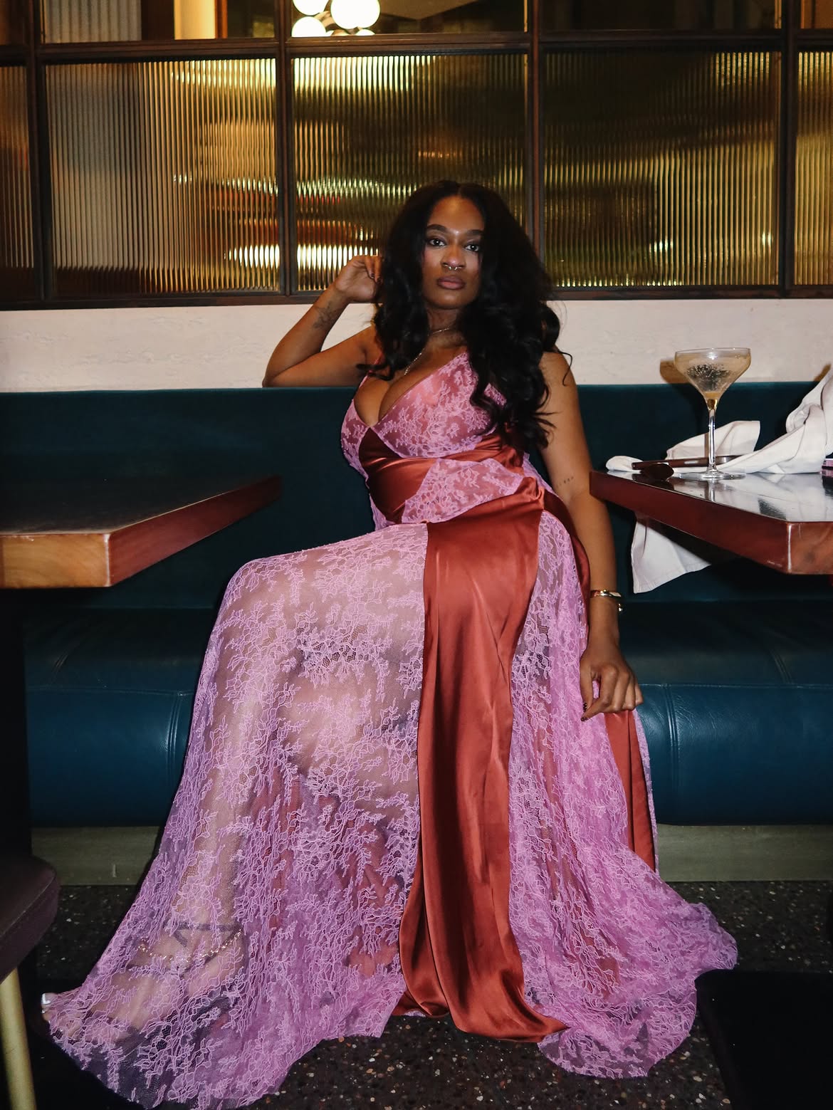 Customer wearing Desire Slip Gown, look 4