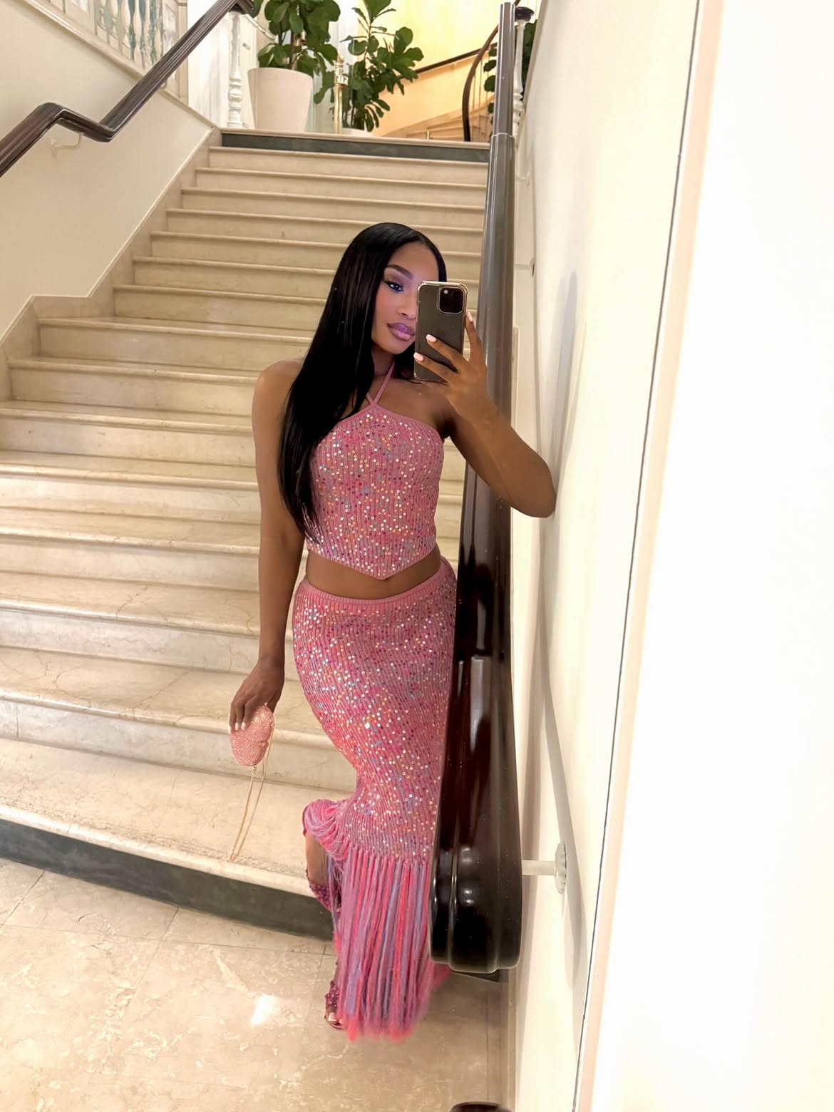 Customer wearing Celia Sequined Fringe Co-Ord Set, look 2