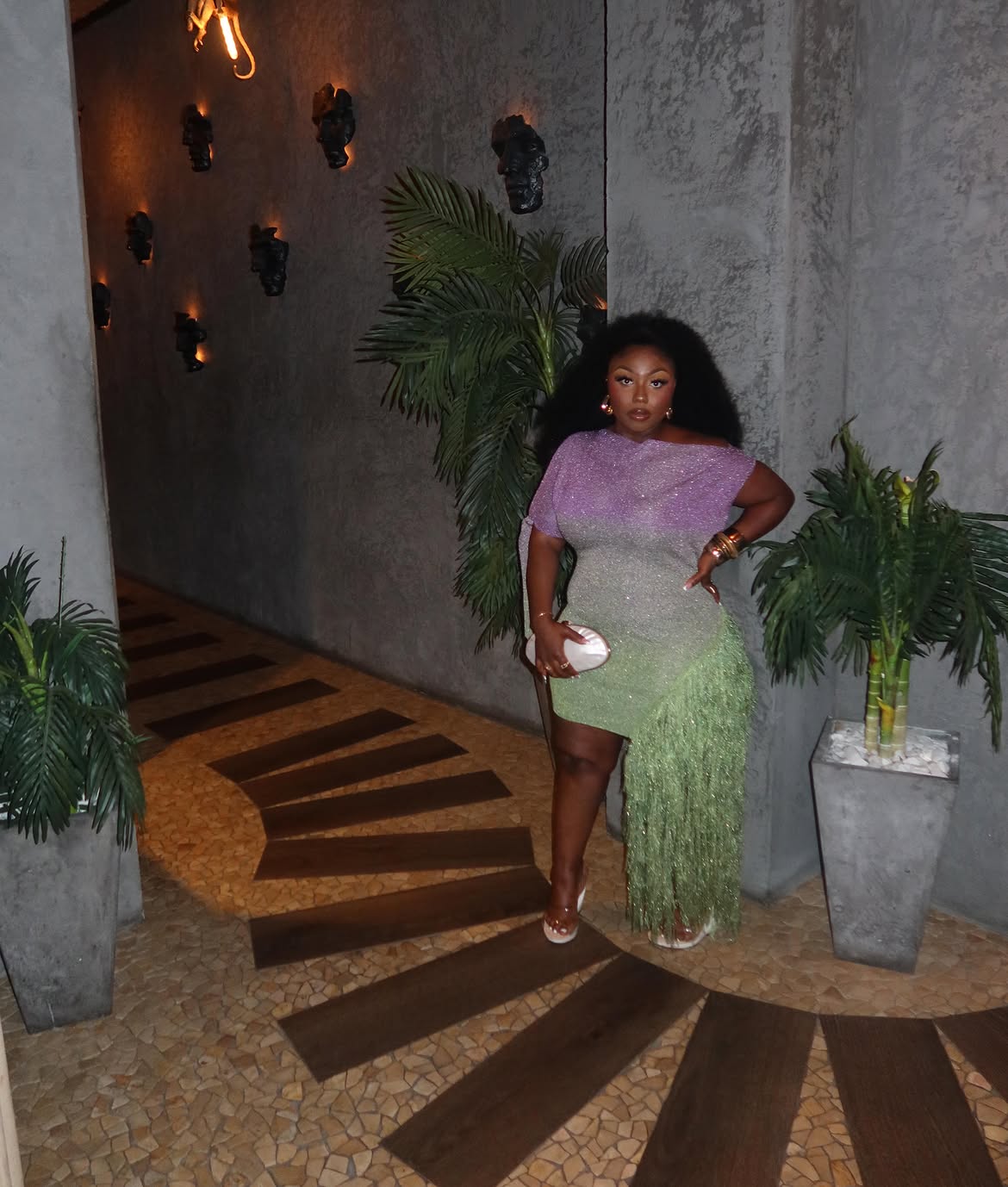 Customer wearing Aura Ombre Mini Dress, look 4