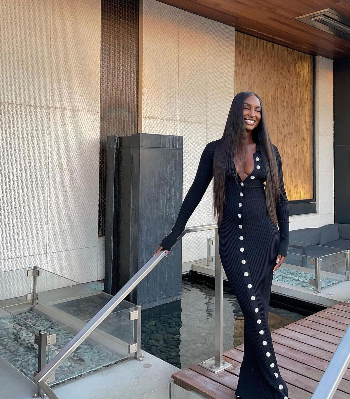 Customer wearing Janet Embellished Dress in Black, look 4