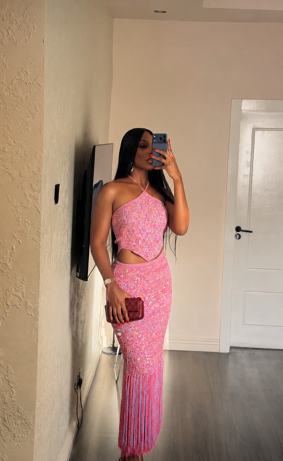 Customer wearing Celia Sequined Fringe Co-Ord Set, look 3