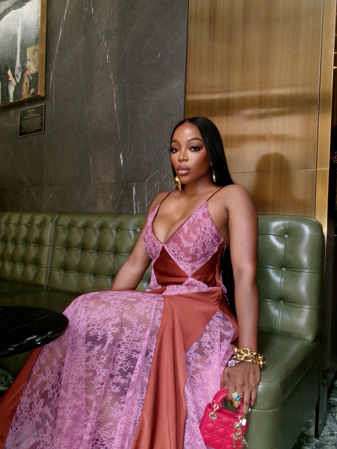 Customer wearing Desire Slip Gown, look 3