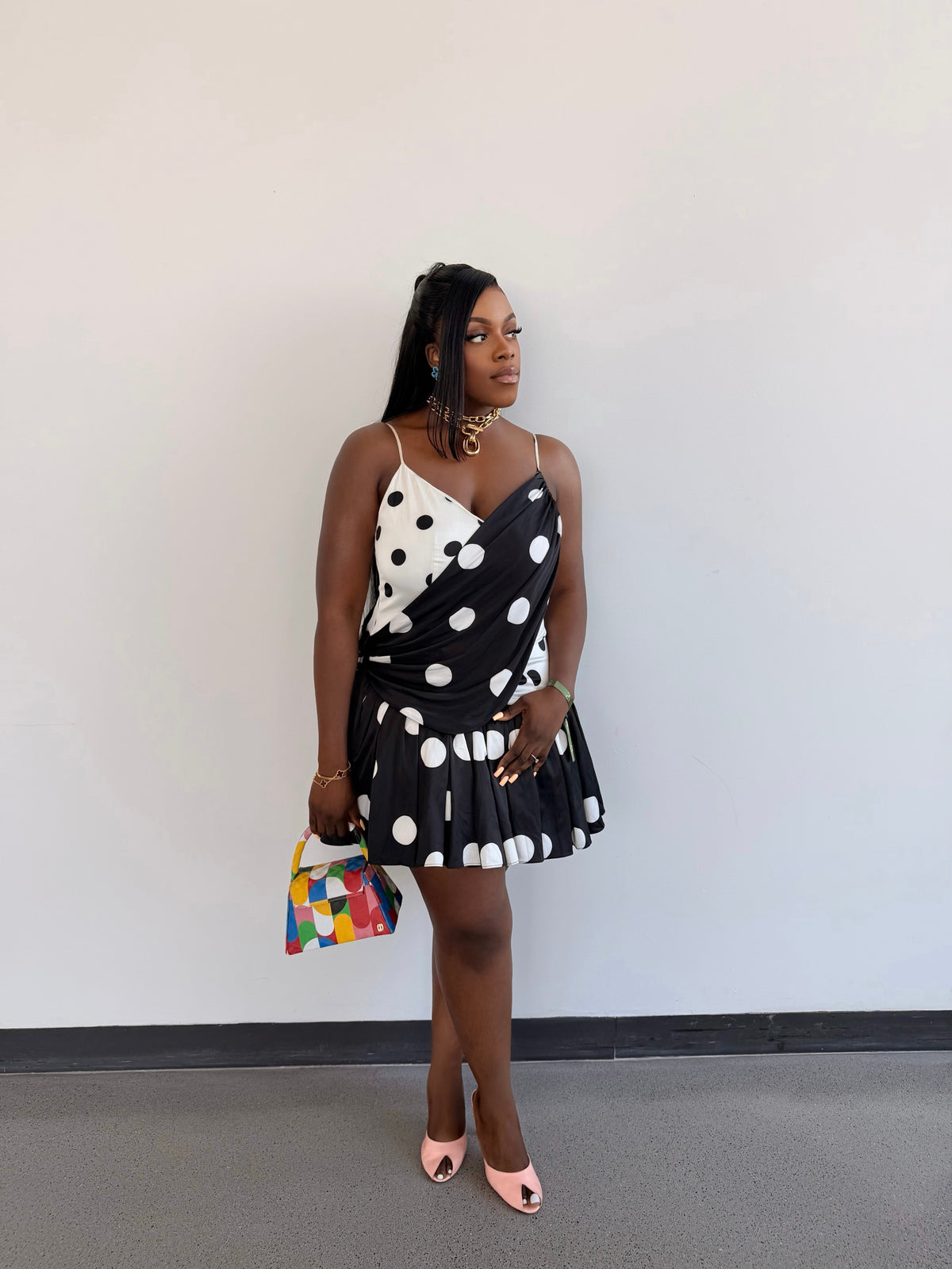 Customer wearing Muse Mini Dress, look 1