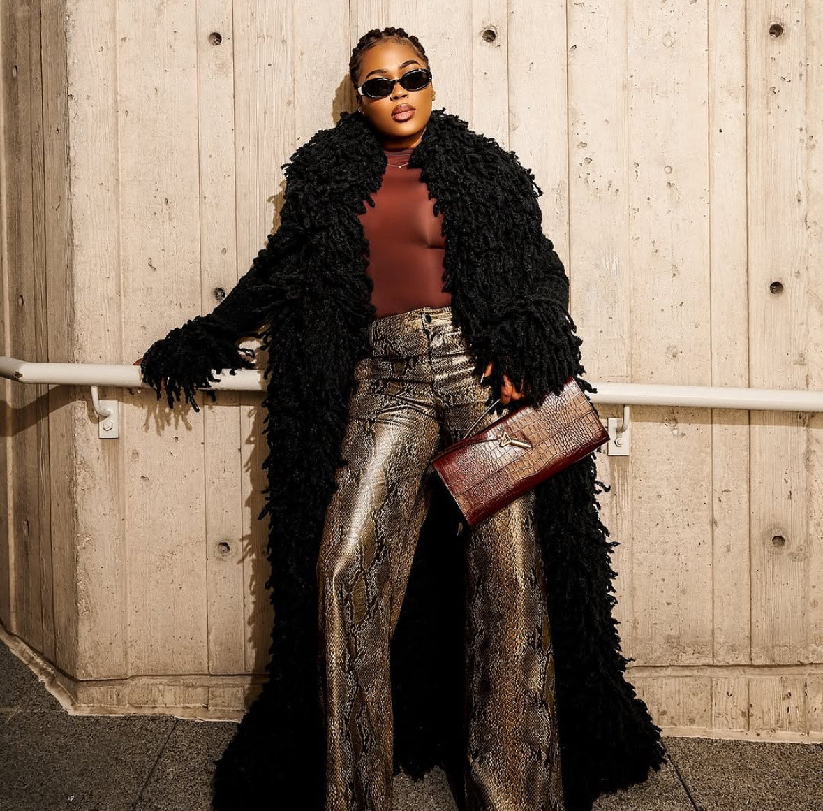 Customer wearing Fumi Fringe Knit Coat, look 1